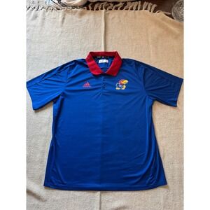 Adidas Kansas Jayhawks KU Basketball Polo Shirt Men's XL Blue Red Climalite